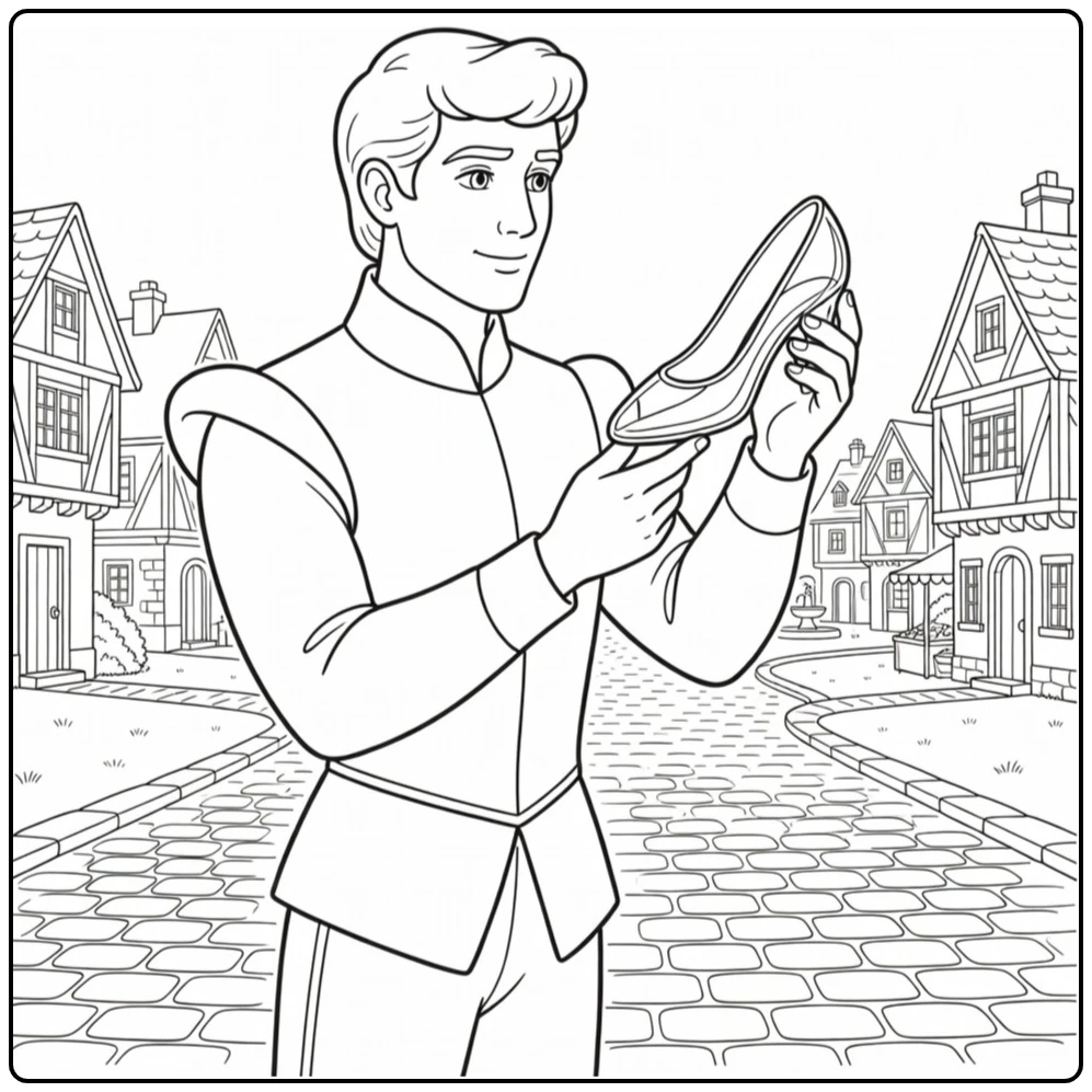 assepoester coloring page prins with glazen muiltje