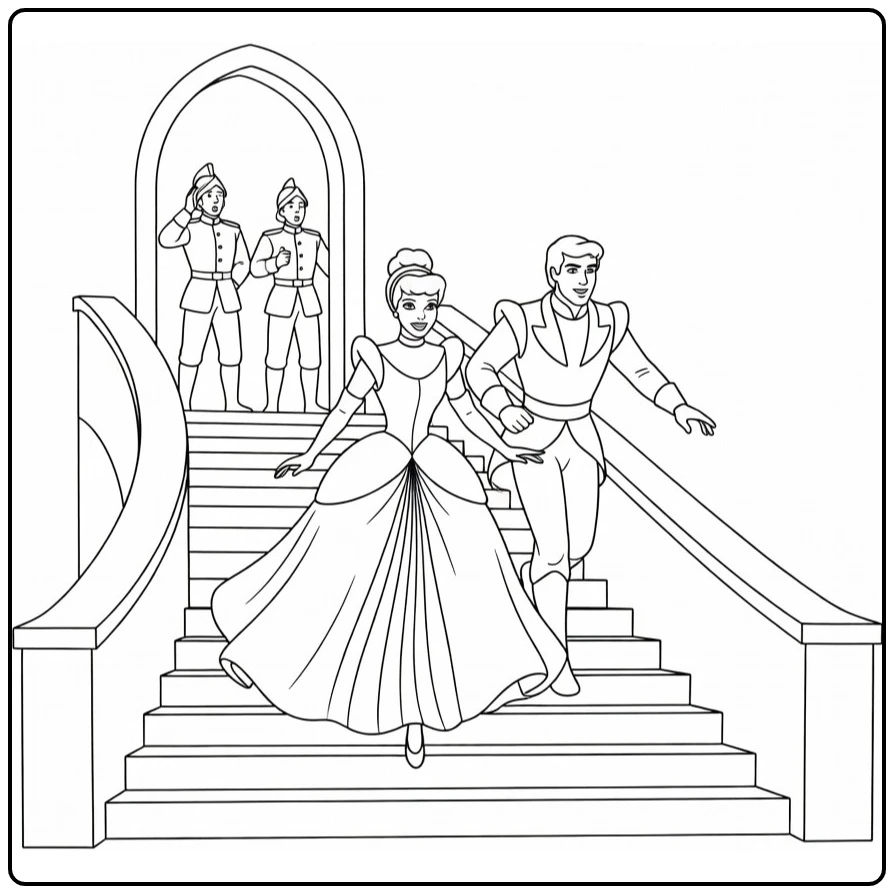 assepoester coloring page rennend trap af kasteel om 12 uur