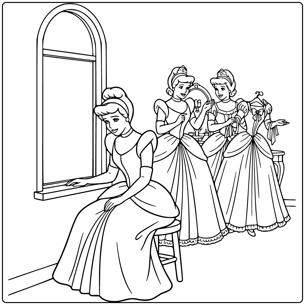 assepoester coloring page verdrietige assepoester on raam