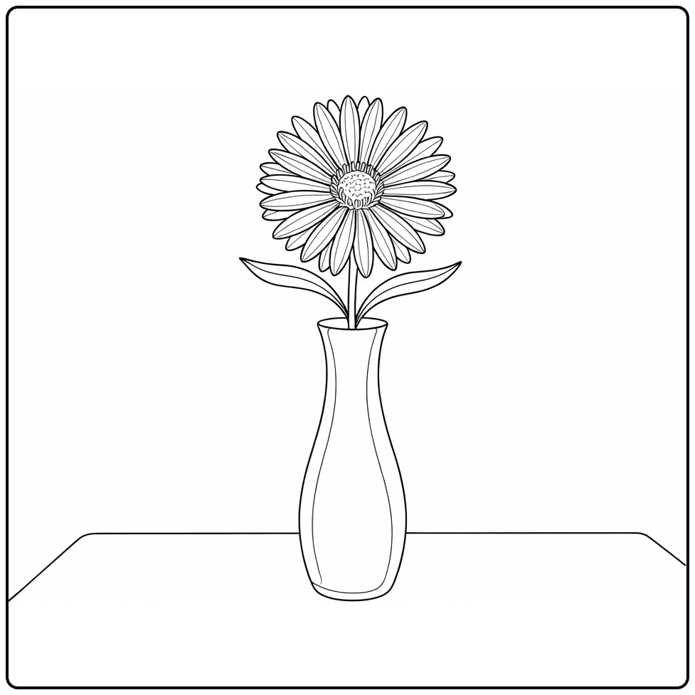 Aster coloring page showing an aster in a slender vase