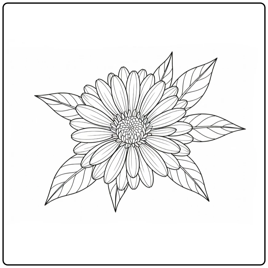 Aster coloring page featuring a flower on a blank greeting card