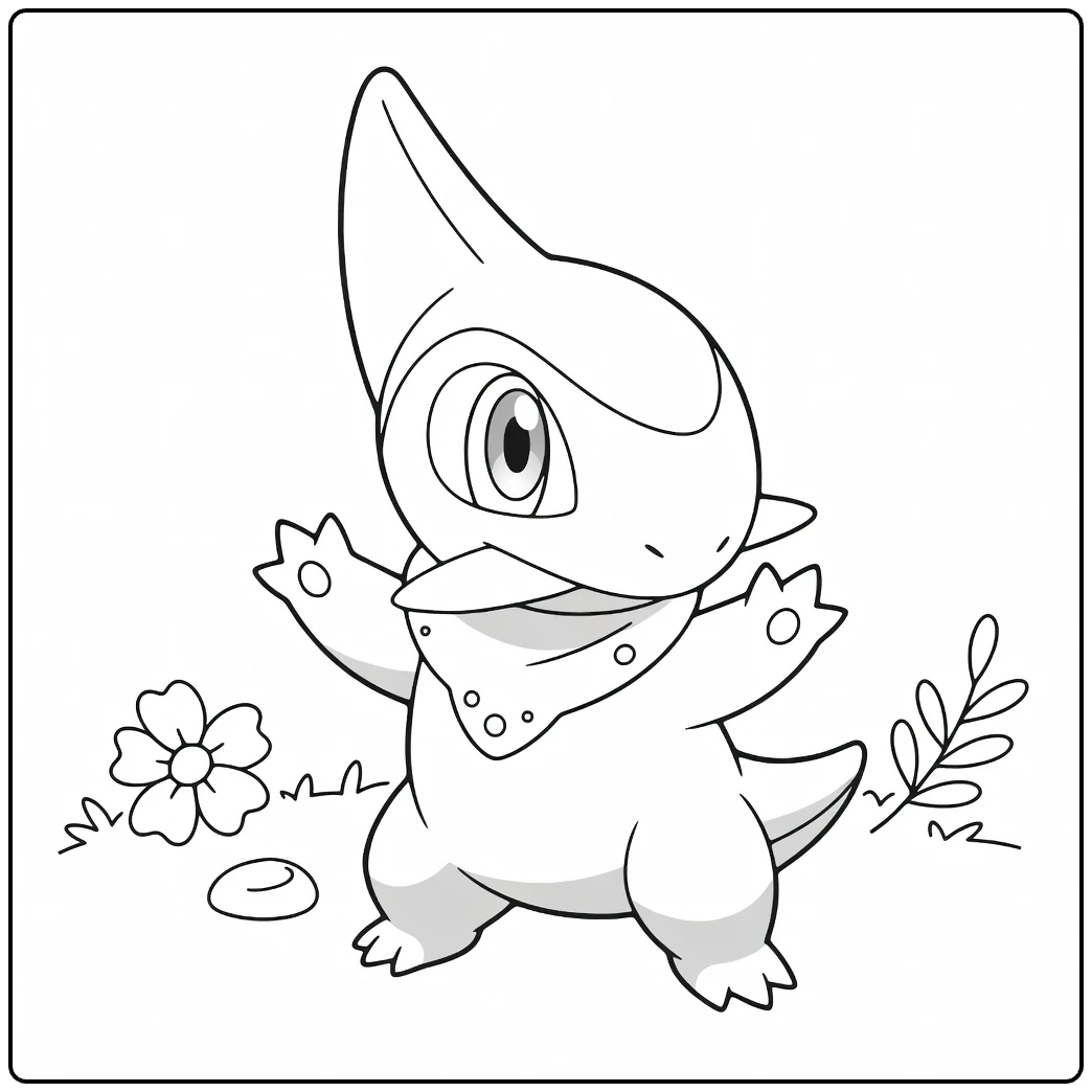 axew coloring page of axew with sjaal with flower and grass
