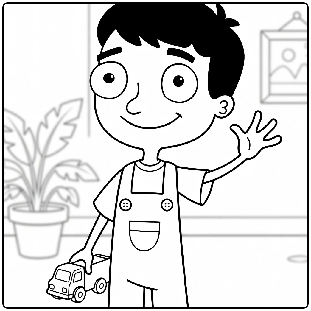 baljeet Tjinder Kleurpaat Cheerful Boy with Speelgoedtruck coloring page
