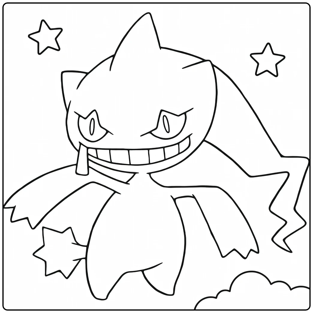 Banette Smiling Ghost Pokemon with Stars coloring page