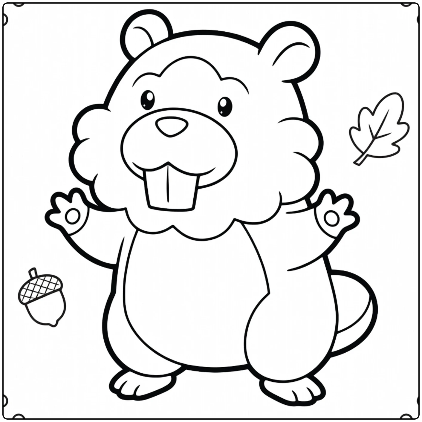 bidoof coloring page with bladeren and eikels