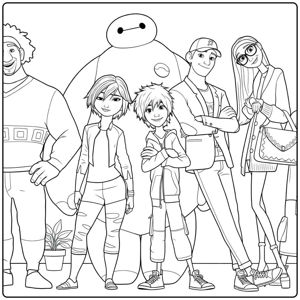 Big Hero 6 coloring page with all the heroes
