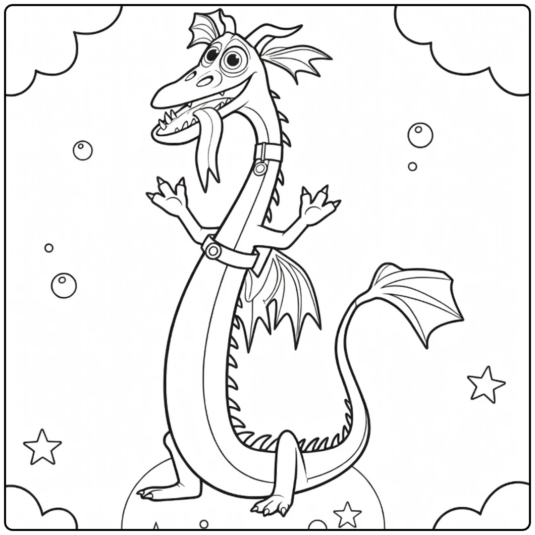 Blazey coloring page showing the friendly dragon on a planet