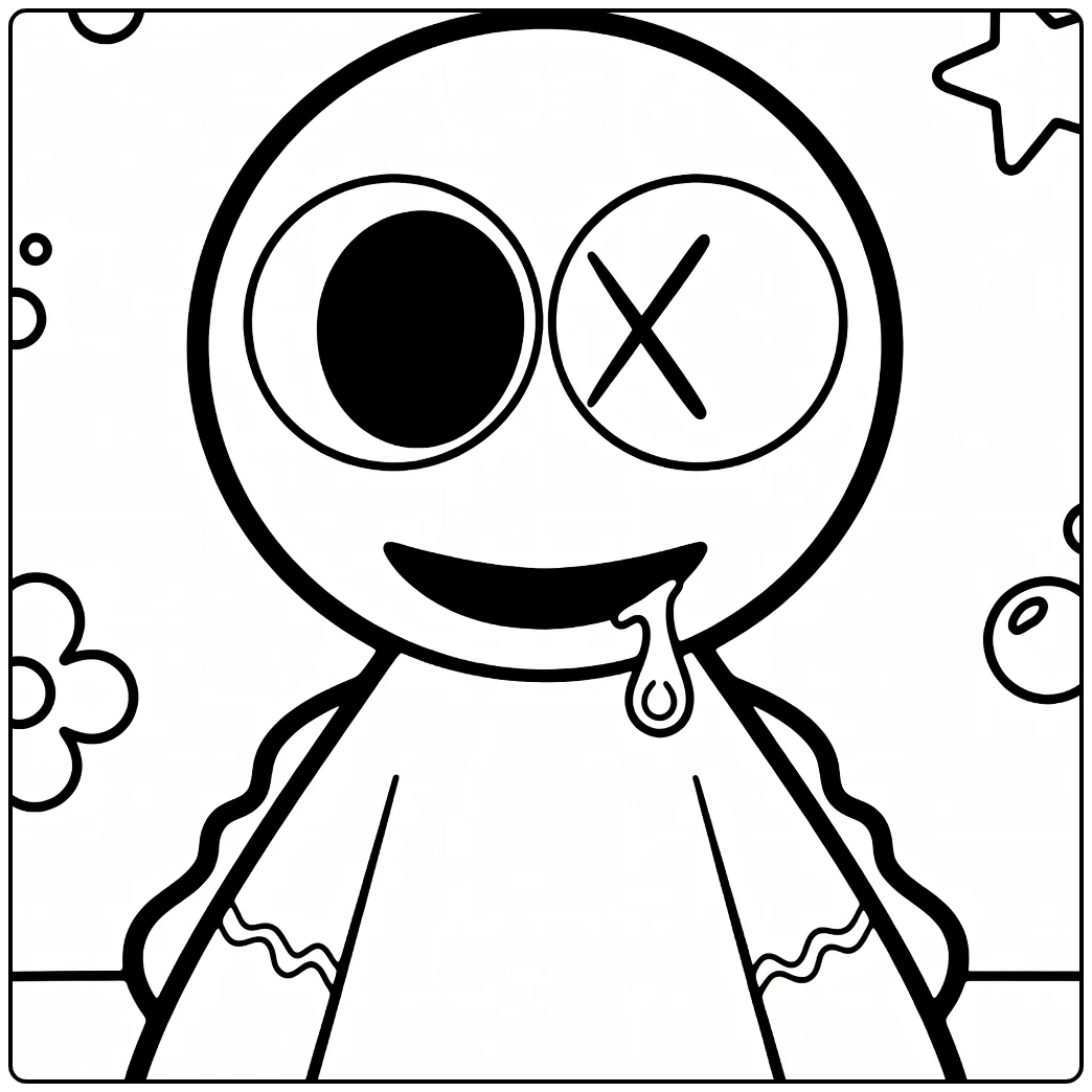 Blue Rainbow Friends coloring page showing the monster in close-up