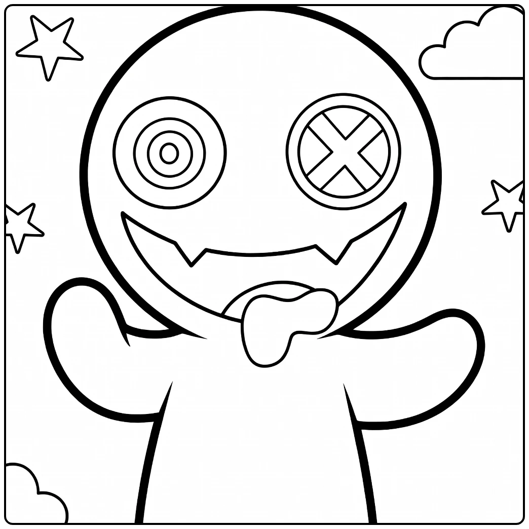 Blue Rainbow Friends coloring page featuring the monster with large eyes