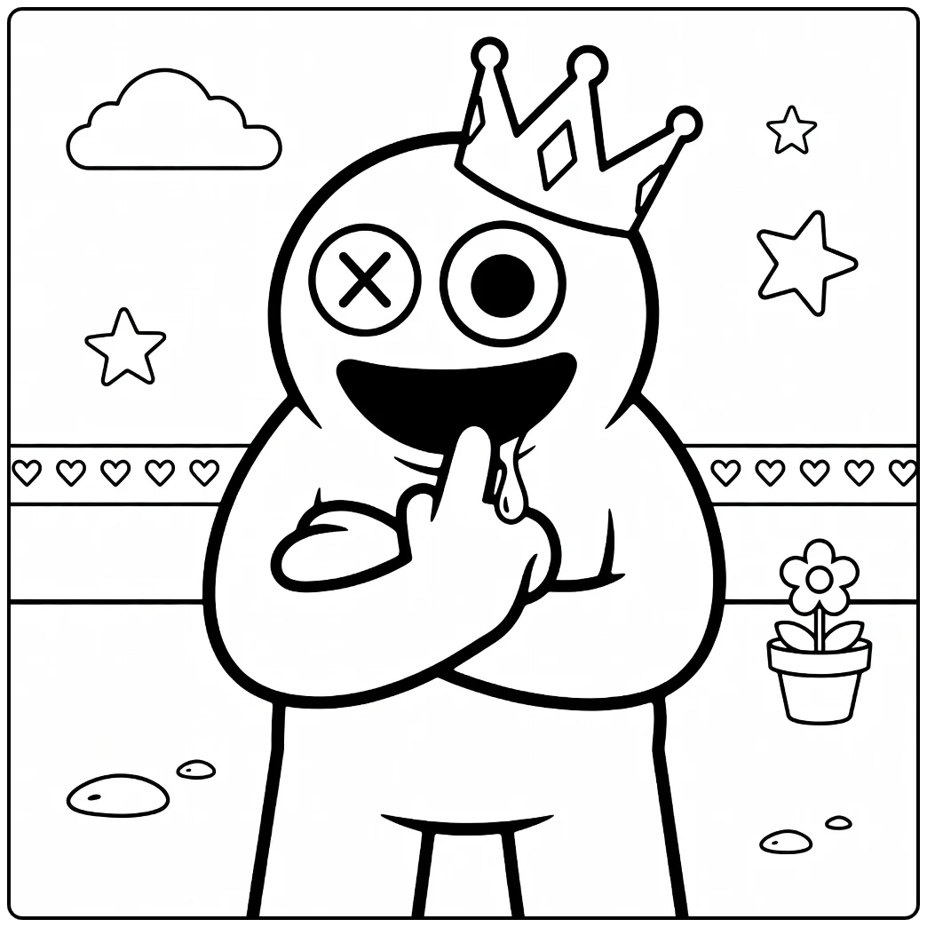 Blue Rainbow Friends coloring page showing the character giving a thumbs-up
