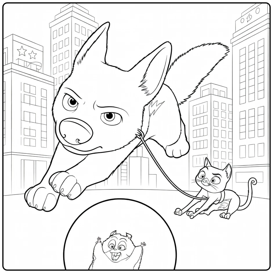 bolt Adventure with Hond Cat and Hamster coloring page