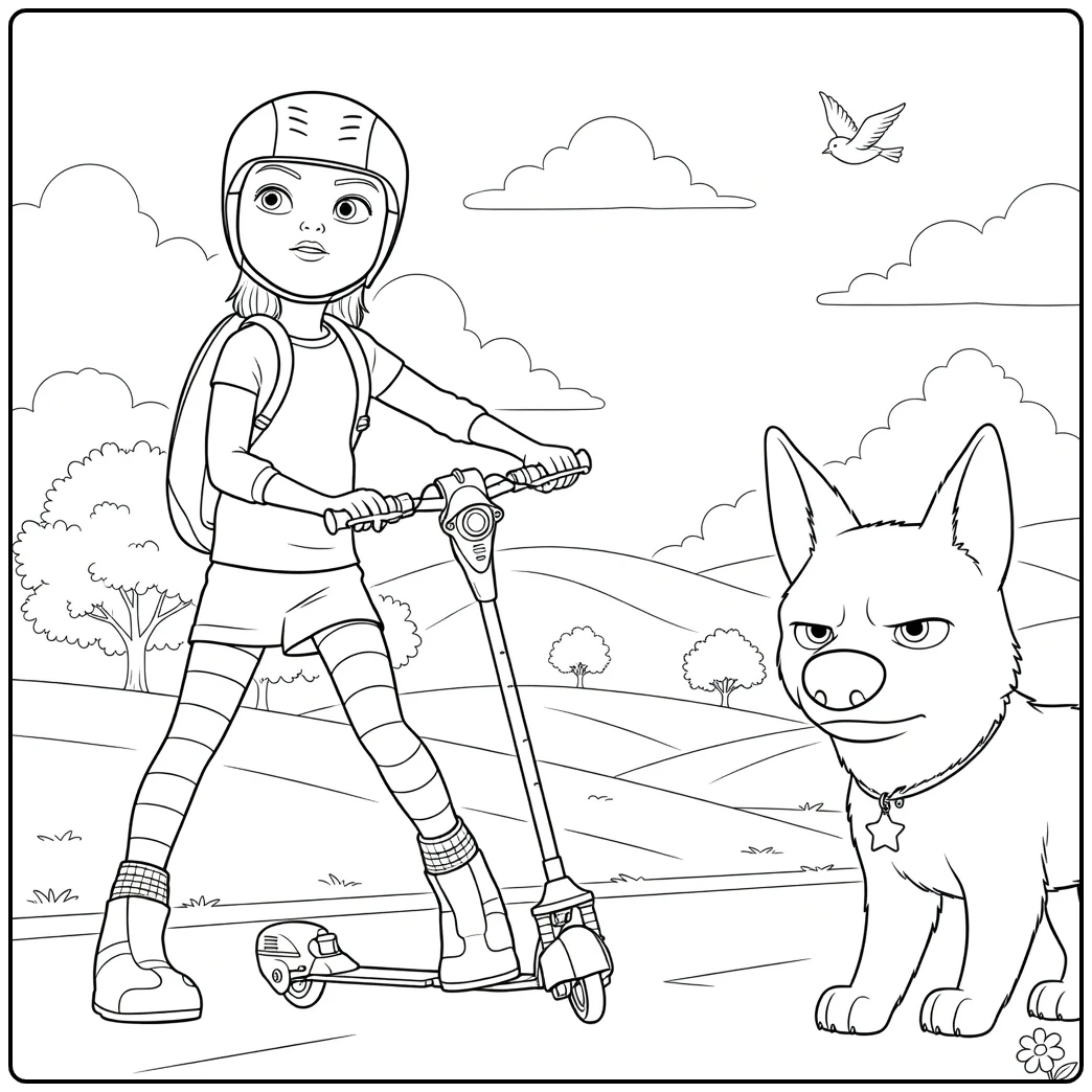 bolt a Meisje on the Step with Hond coloring page