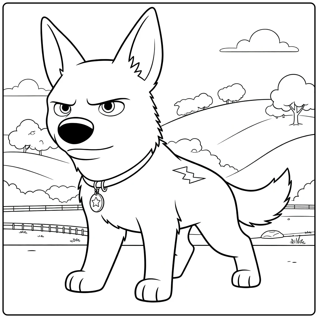 bolt Hond with Ster in Landscape coloring page
