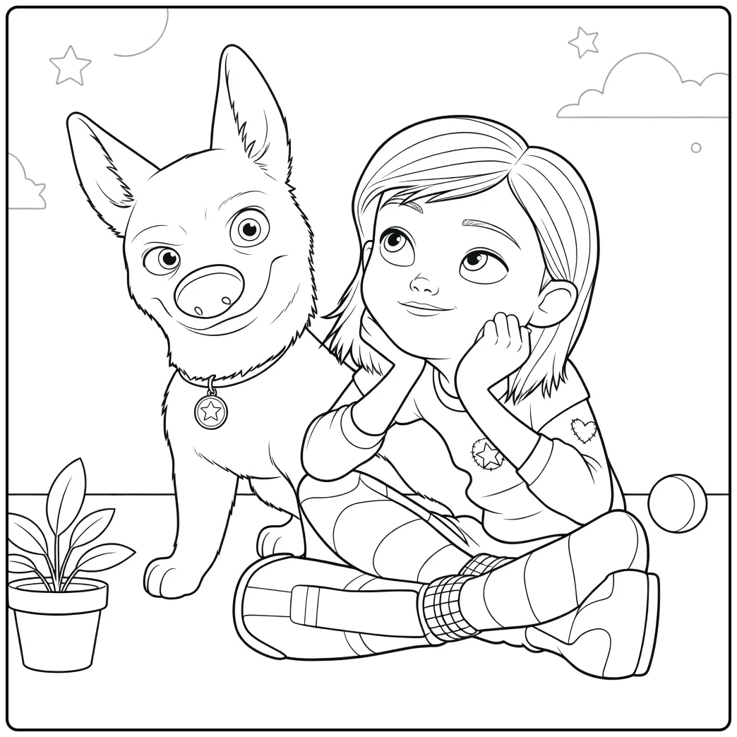 bolt Meisje with Cute Hond coloring page