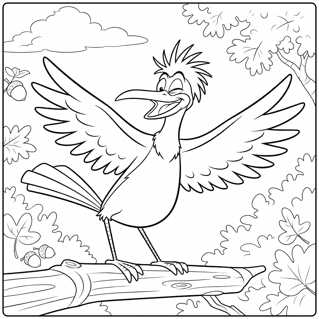 boomer Funny Vogel on Tak with Eikels coloring page