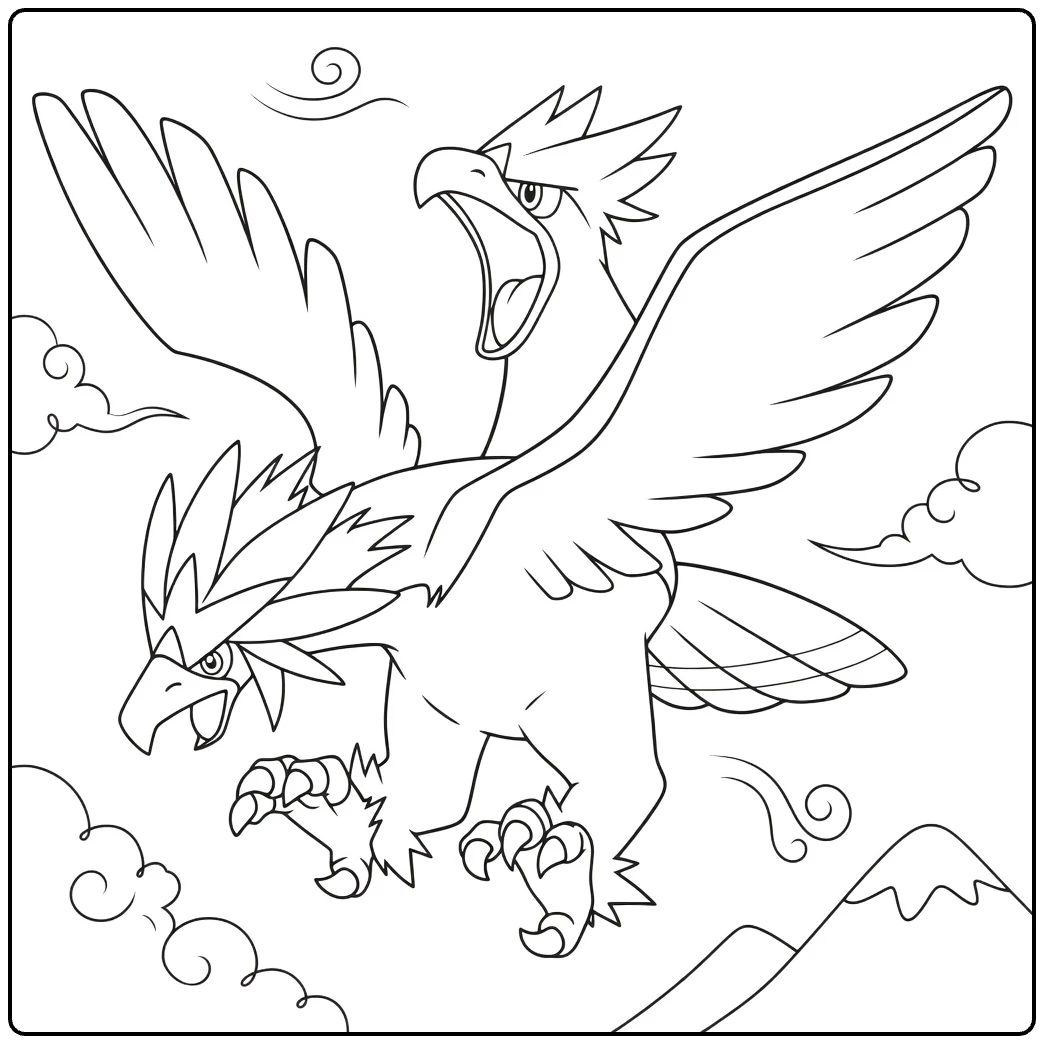 braviary coloring page in majestic vlucht