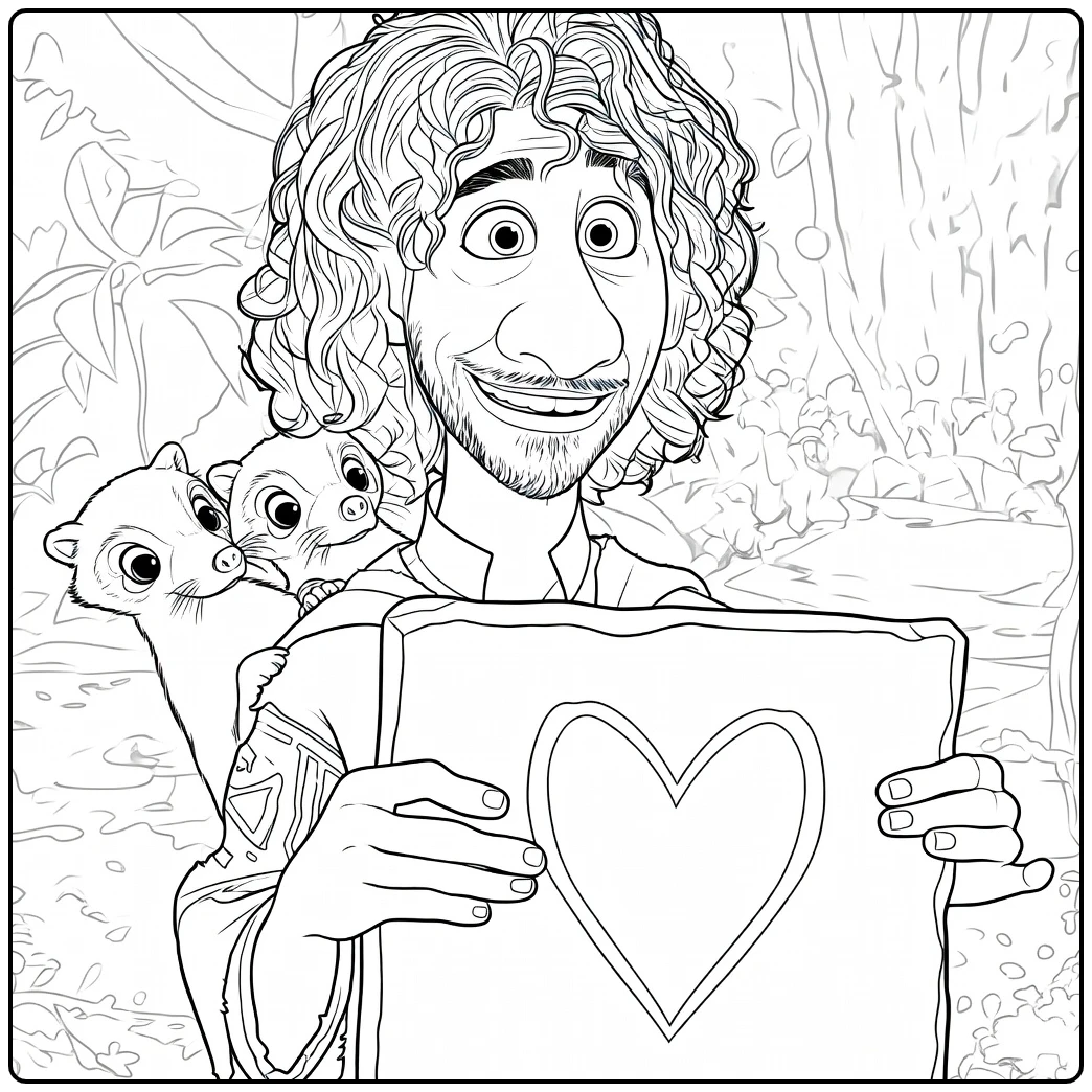Bruno Madrigal Capybaras and Sweet Heart Sign coloring page