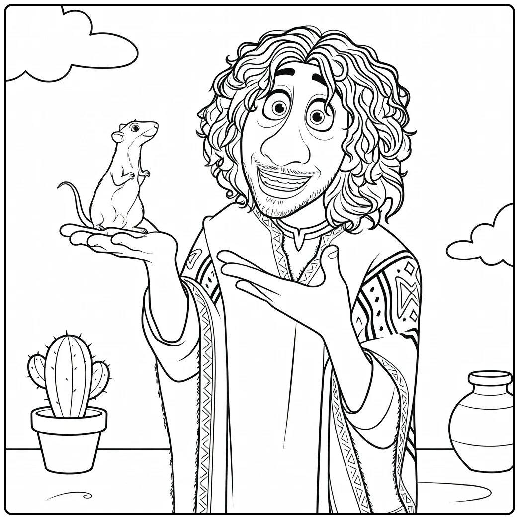 Madrigal Smiling Bruno with Little Rat coloring page