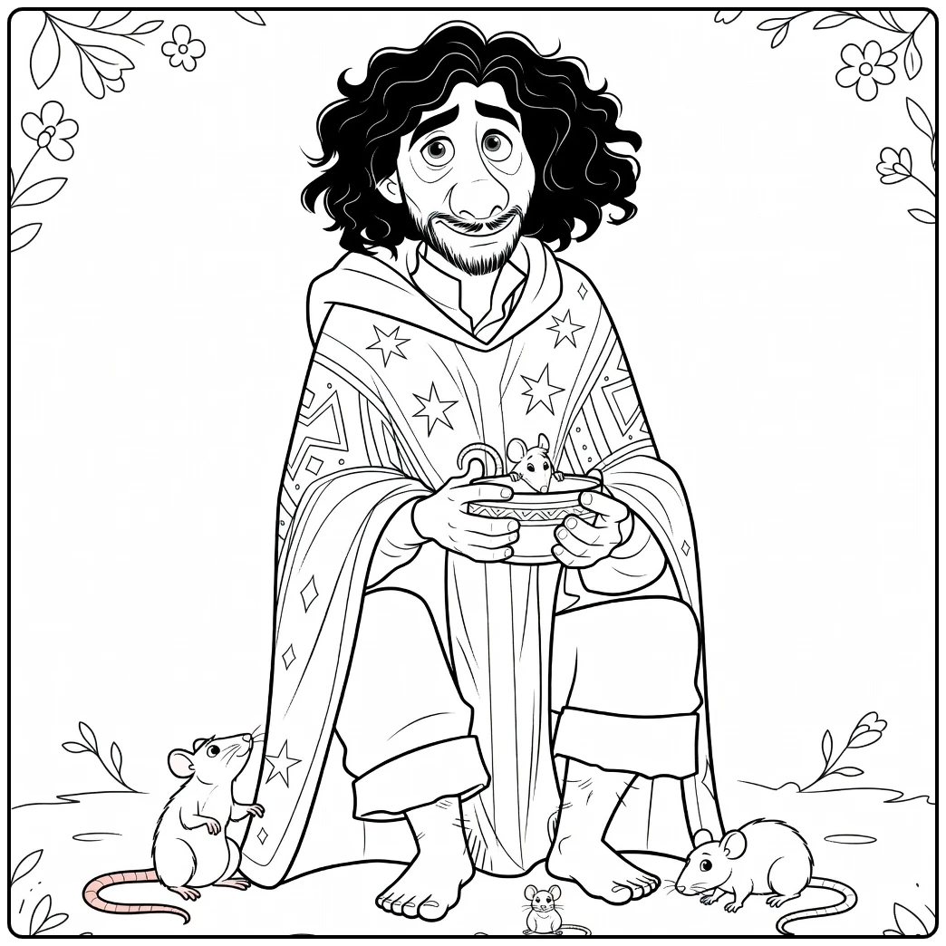 Bruno Madrigal Sitting with Rats Flowers coloring page