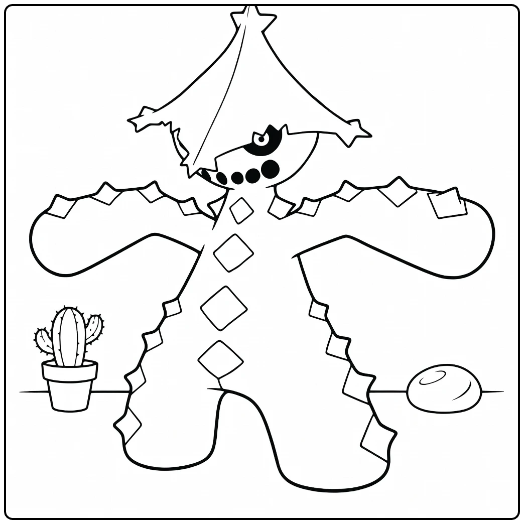 Cacturne Spikes and Potted Cactus coloring page