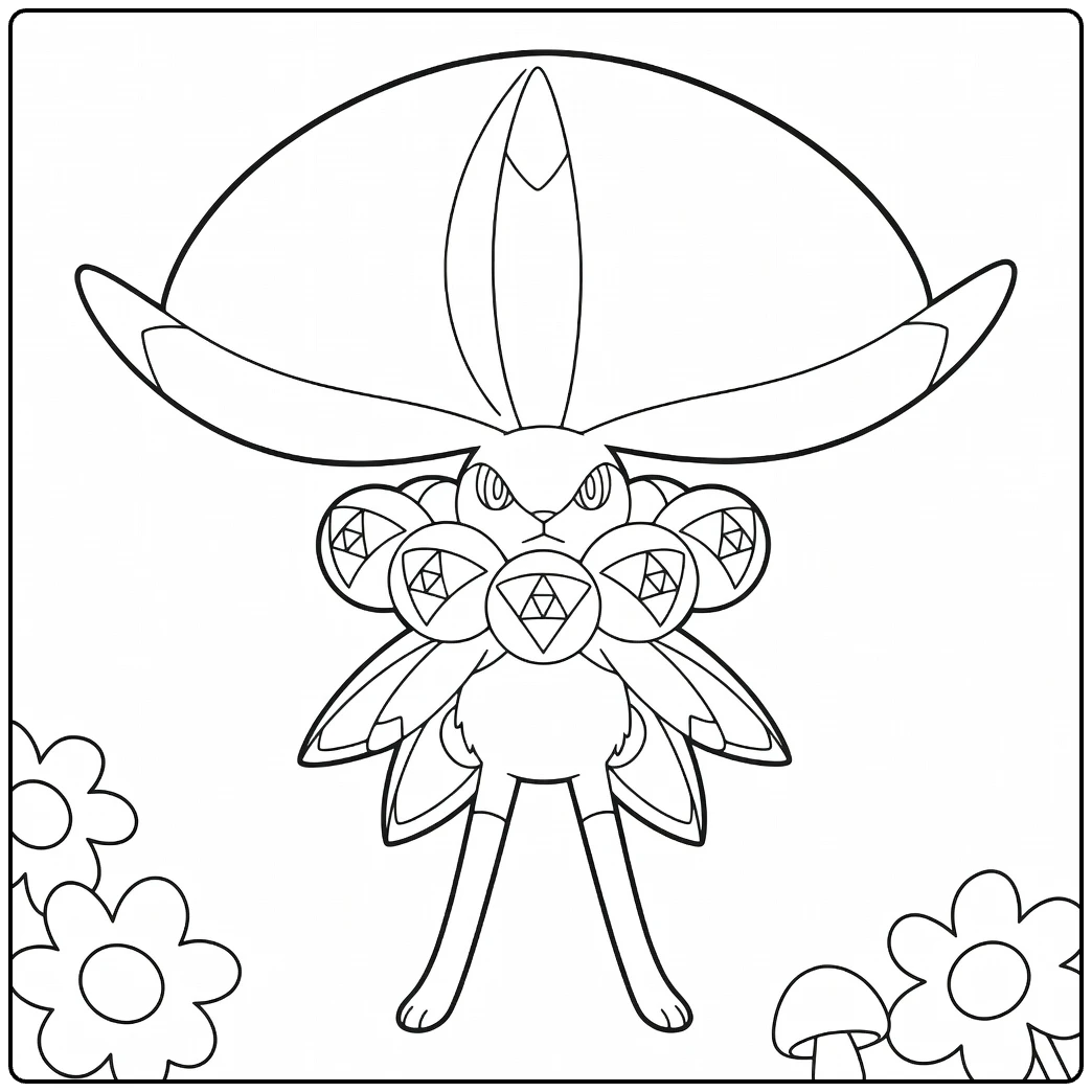 Calyrex Legendary Pokemon with Hat and Mushroom coloring page