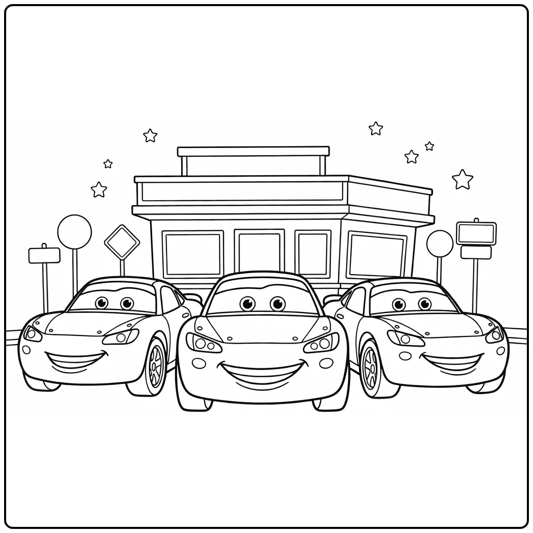 cars Happy Cars Geparkeerd Diner coloring page