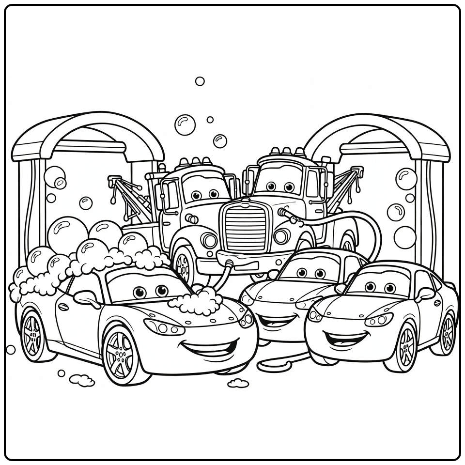 cars Cheerful Cars with Wasstraat coloring page