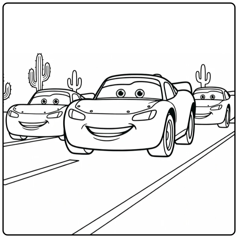 cars Cheerful Race Car and Friends Desert coloring page