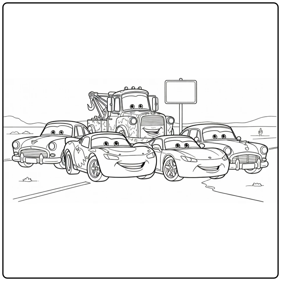 cars Cheerful Radiator Springs Bijeenkomst coloring page