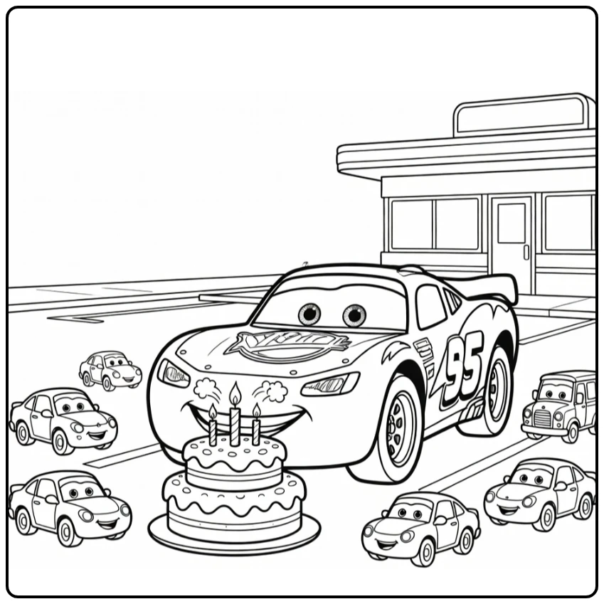 cars Verjaardag Party with Happy Autovriendjes coloring page