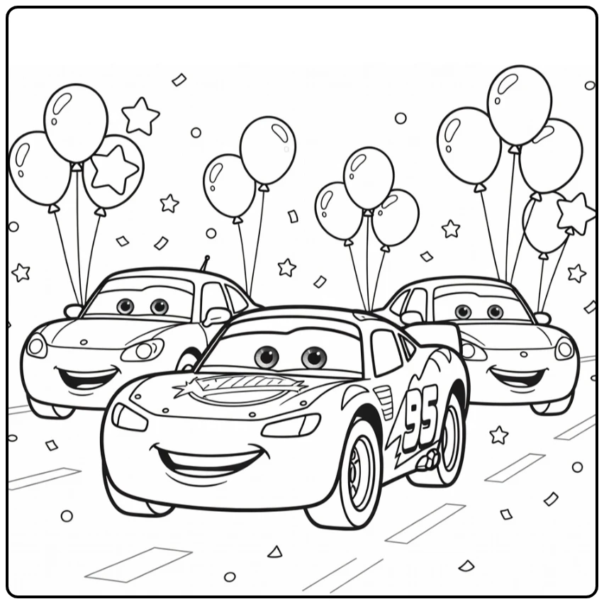 cars Verjaardag Disney Race Car and Confetti coloring page