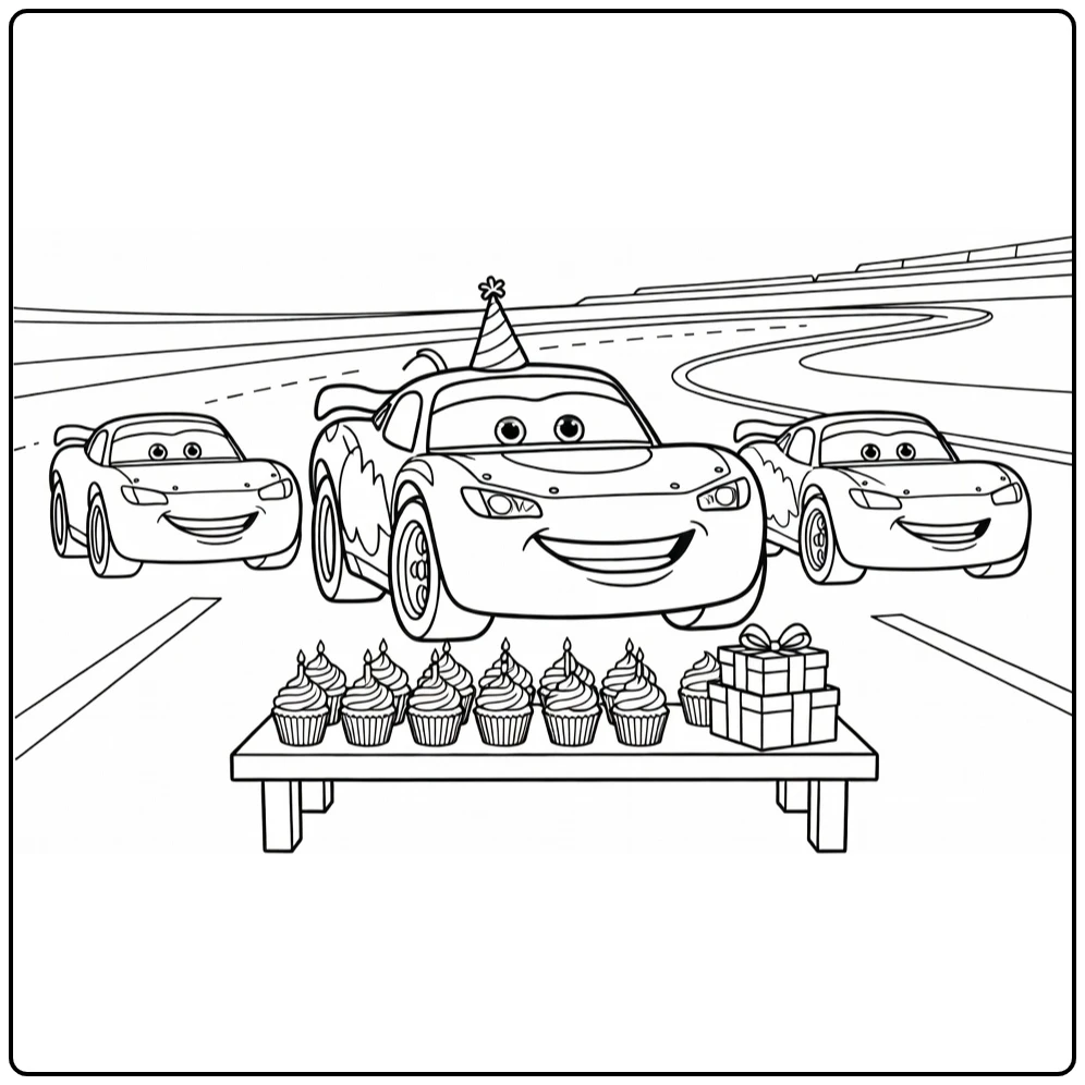 cars Verjaardag Cheerful Race Car Party coloring page