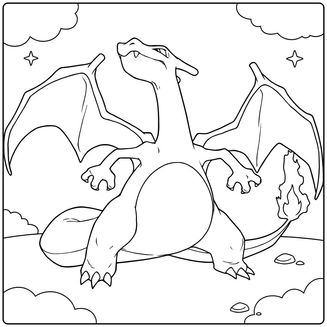 Charizard Fiery Pokemon in Action Pose coloring page