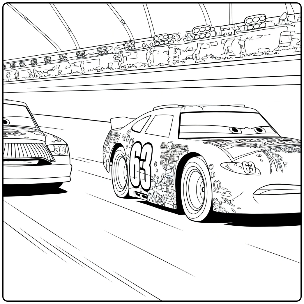 chick Hicks Cars Racer with Kwade Blik coloring page