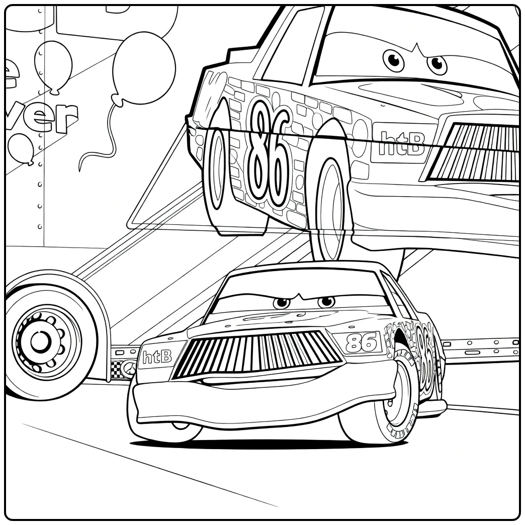 chick Hicks 86 and Transporttrailer coloring page