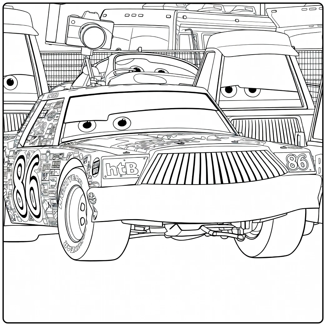 chick Hicks Team and Cameras coloring page