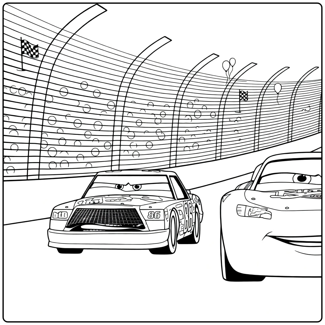 chick Hicks on Race Track with Mcqueen coloring page