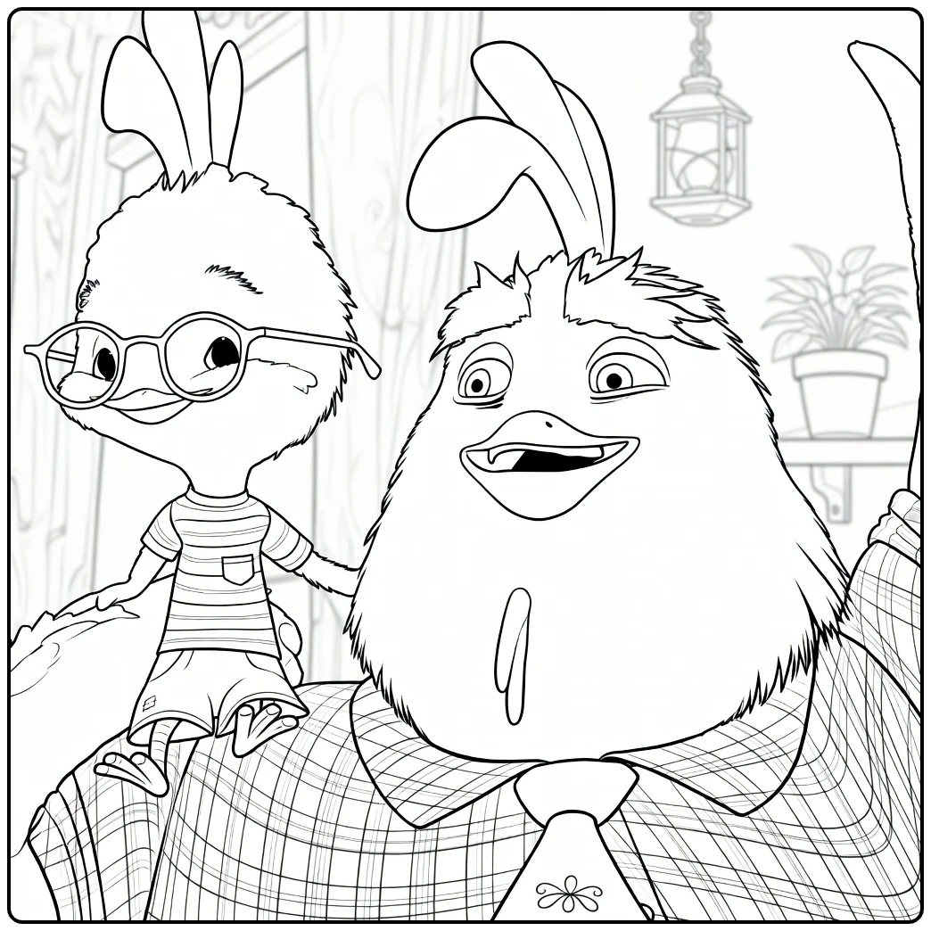 Chicken Little coloring page with two birds in glasses and tie
