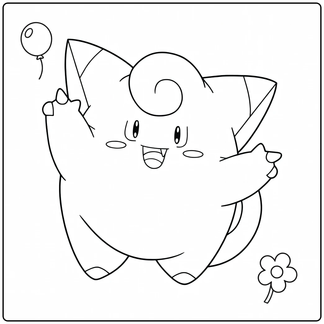 Cheerful Clefairy and Balloon coloring page