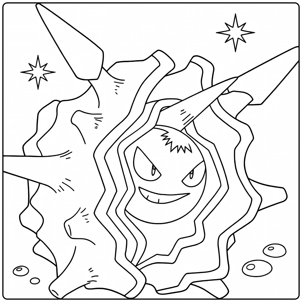 Cloyster Open Shell with Little Stars and Teeth coloring page