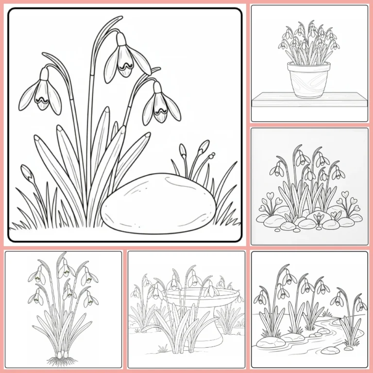 Snowdrop coloring page collection preview with early spring flowers