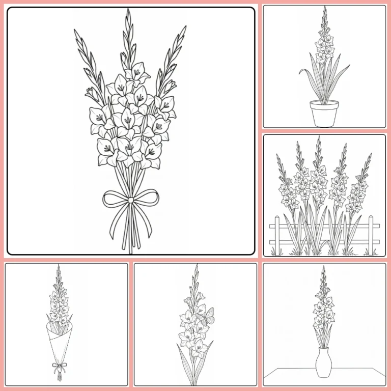 Gladiolus coloring page collection preview with tall flowering stems