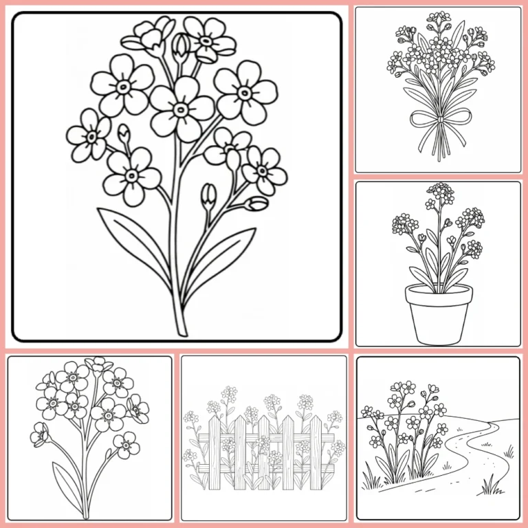 Forget-me-not coloring page collection preview with delicate flowers