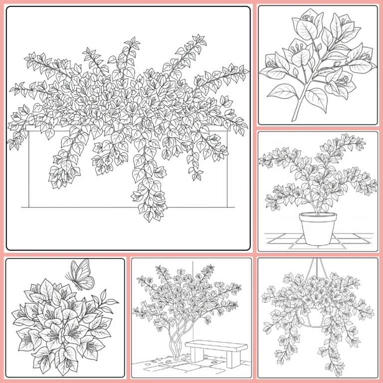Bougainvillea coloring page collection preview with flowering vines
