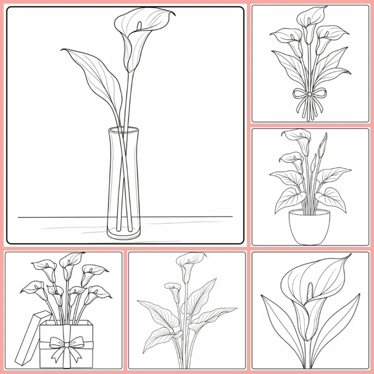Calla lily coloring page collection preview with elegant trumpet flowers