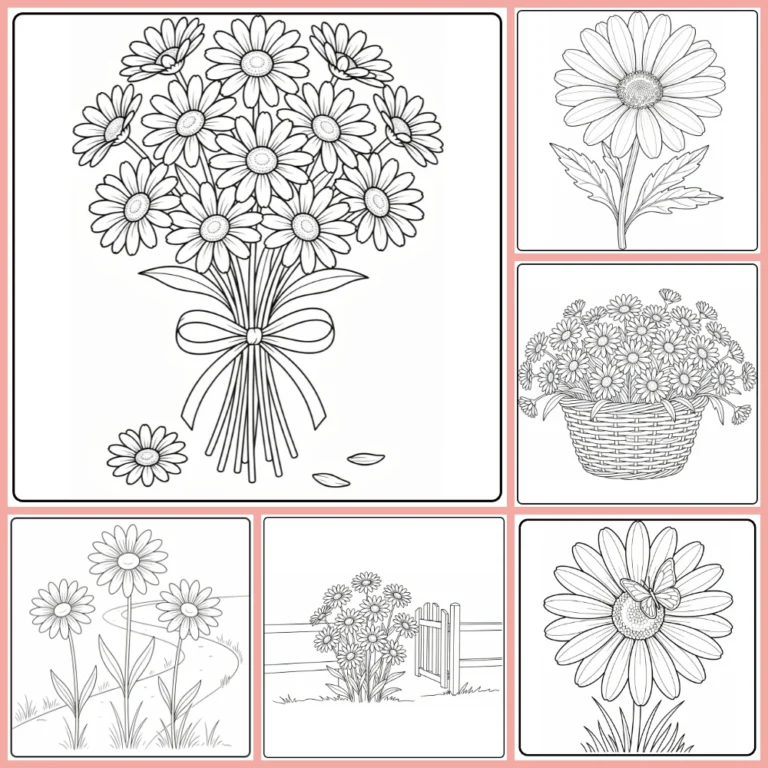 Daisy coloring page collection preview with cheerful flowers