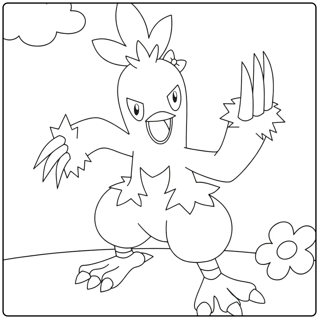 Combusken Clouds Flower and Fierce Expression coloring page