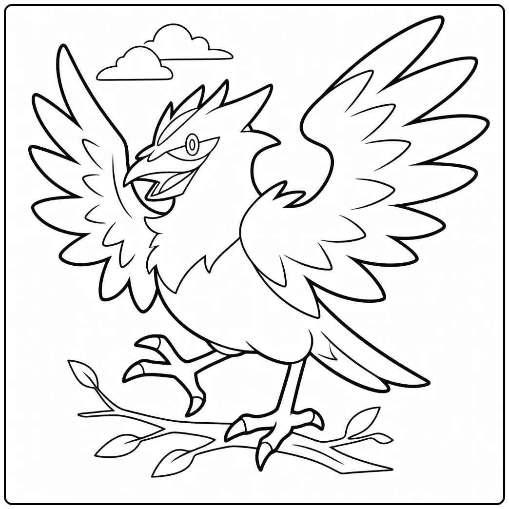 Corvisquire in Dynamic Pose on Branch coloring page
