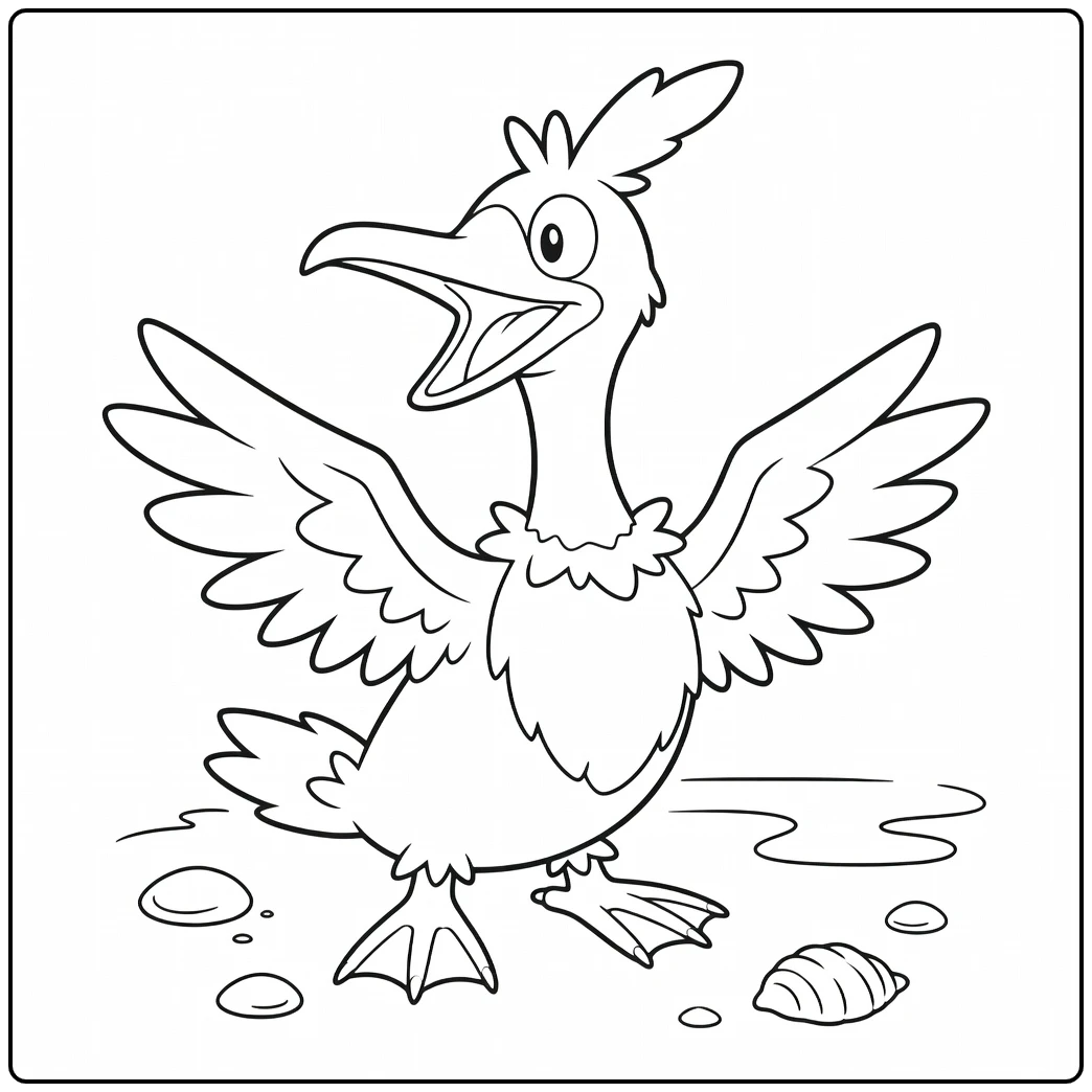 Cramorant Pokemon on Water with Shell coloring page