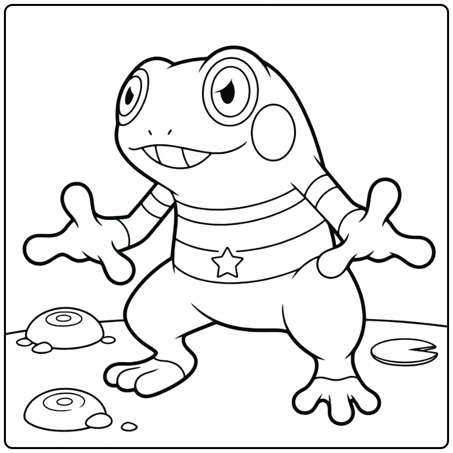 Croagunk Cheerful Frog with Star on Belly coloring page